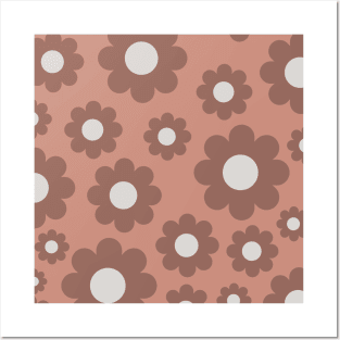 Pinkish Brown Retro Flower Pattern Posters and Art